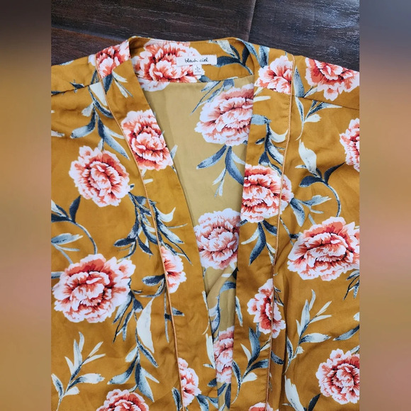 Bleuh Ciel Yellow Floral Vintage Style Kimono Large - Picture 10 of 11
